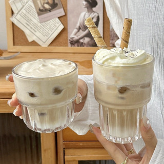 Bộ 6 cốc ly thuỷ tinh 2 tầng đáy sọc dung tích 230ml uống trà , cà phê