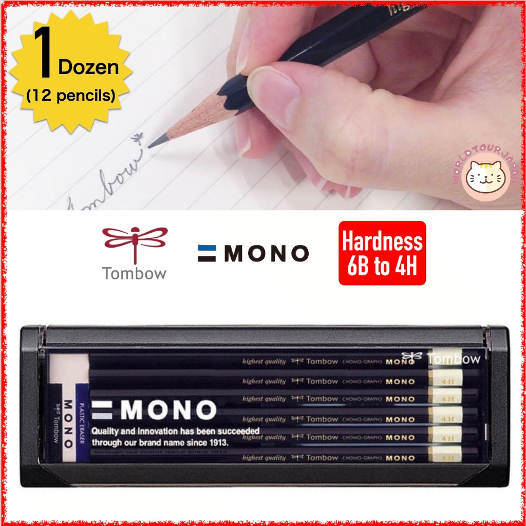 TOMBOW PENCIL / High-Class Pencils MONO / 1 dozen (12 Pencils)  with 1 Eraser / Hardness 6B to 4H  [