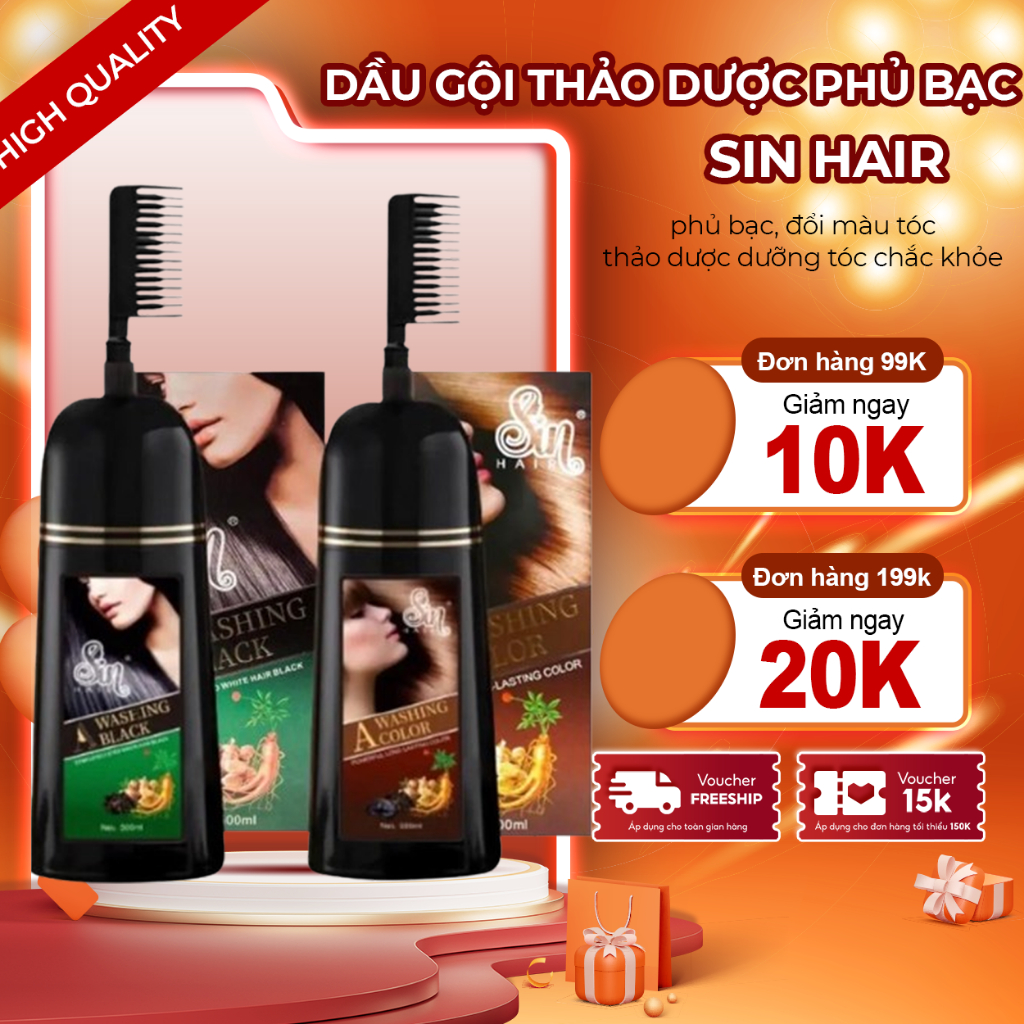 Dầu Gội Phủ Bạc Sin Hair Nhật Bản - Sin Hair Dầu Gội Phủ Bạc, Đổi Màu Tóc, Thảo Dược Dưỡng Tóc Chắc 