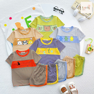  Set Quần Áo Cộc Tay Kẻ Sọc Cho Bé Trai Bé Gái Đồ Bộ Ngắn Tay Cho Bé Trai Gái Thun Lạnh 8-29kg Lovely Kids SỌC IN NGỰC 