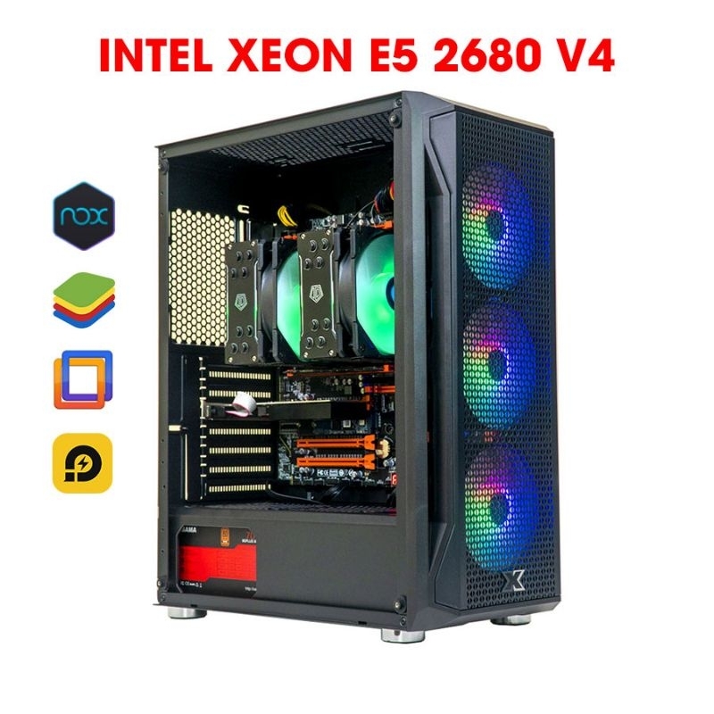 case PC Dual Xeon E5 2680v4 chạy 20 - 25 tab giả lập