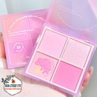 Bảng Má Hồng Xixi Dạng Bột Nén Tông Lì Có Nhũ 4 Ô, Phấn Má Hồng Cho Da Sáng Tone Lạnh Bám Lâu Dễ Tán