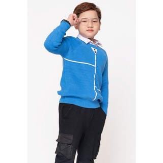 Hqkids Áo len BTDT cổ tròn, phối khuy, gân nổi TN2107
