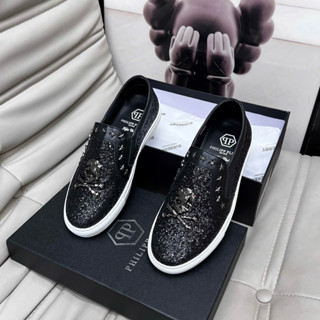 Giày slipon nam Philipp Plein full kim tuyến tag đầu lâu đính sao boy phố GS156P