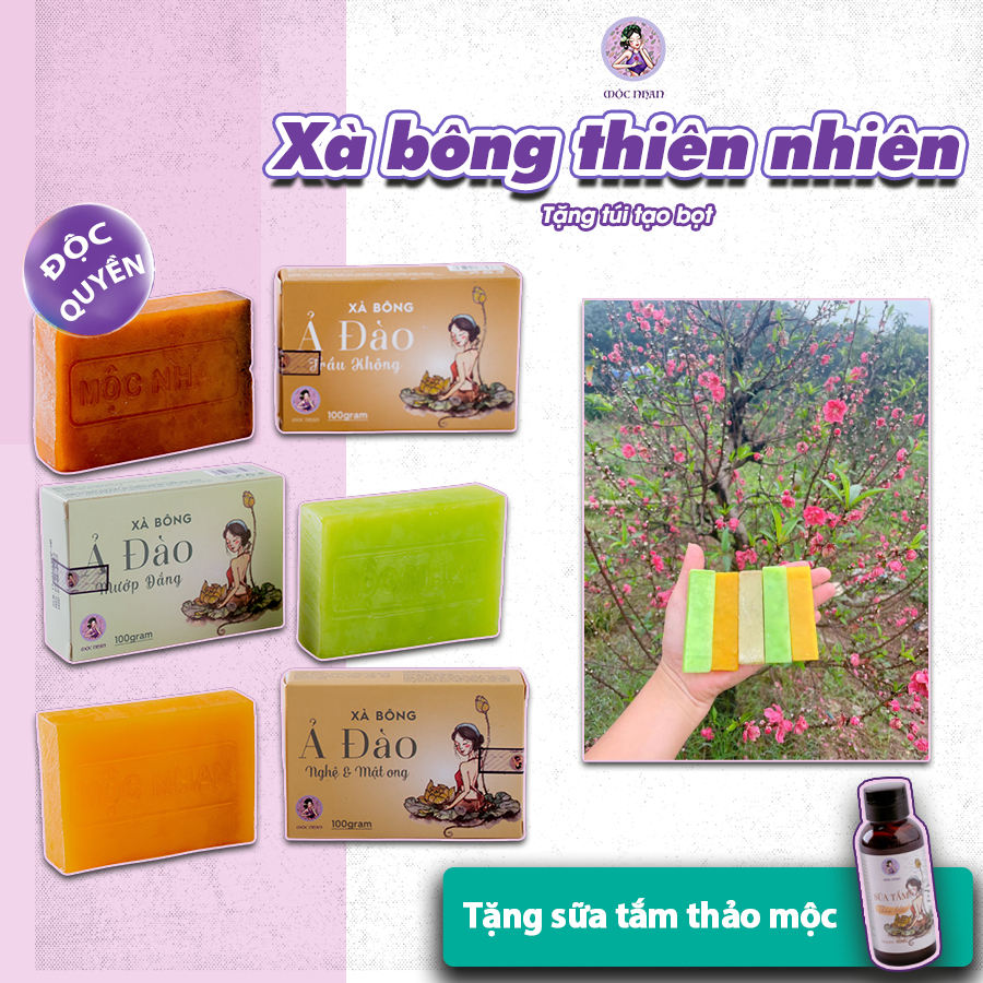 (Tặng Túi Tạo Bọt) Xà Bông Sáng Da, Giảm Mụn, Khử Mùi Cơ Thể Chính Hiệu Mộc Nhan 100G