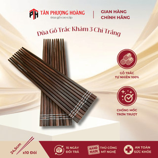  Đũa Gỗ Trắc Khảm 3 Chỉ Trắng Đũa Gỗ Tự Nhiên 24.5cm Chất Lượng Cao | ĐŨA GỖ TÂN PHƯỢNG HOÀNG 