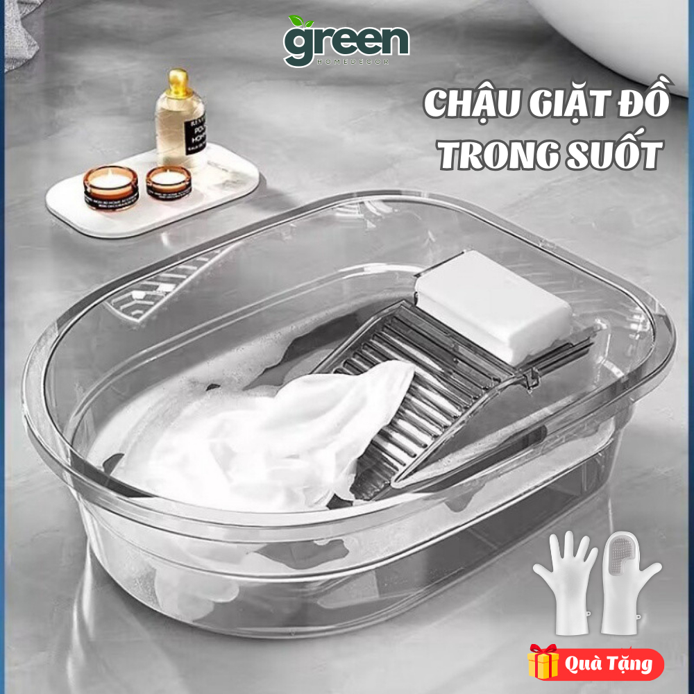  Chậu giặt đồ trong suốt kèm tấm chà quần áo thông minh chất liệu nhựa PET chịu lực tốt siêu bền 