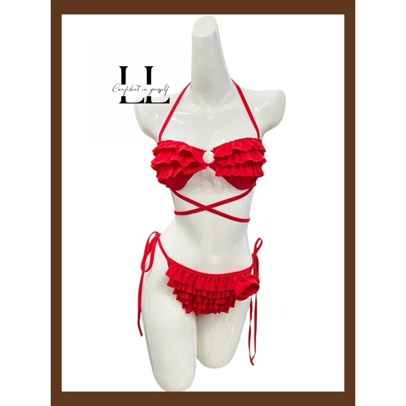 Bikini 2 Mảnh Nữ L&L BIKINI Đan Dây Bèo Tầng Có Mút Ngực Màu Trắng Đỏ Freesize Đi Biển - L20 | BigBuy360 - bigbuy360.vn