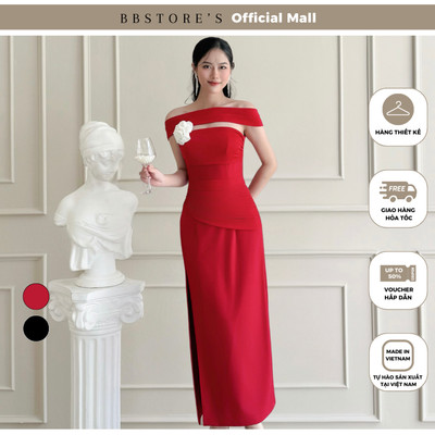  Đầm Body Dự Tiệc Xẻ Tà Phối Bảng Vai Xếp Nhún Ngực Tôn Dáng (Kèm Hoa Vải) BBSTORE'S - D3970B