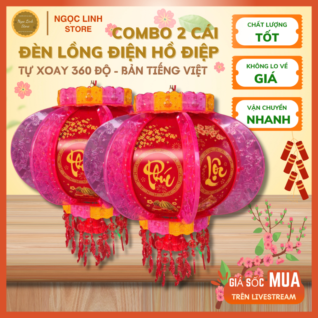  Combo 2 Đèn Lồng Điện Hồ Điệp Cánh To Xoay 360 Trang Trí Tết 