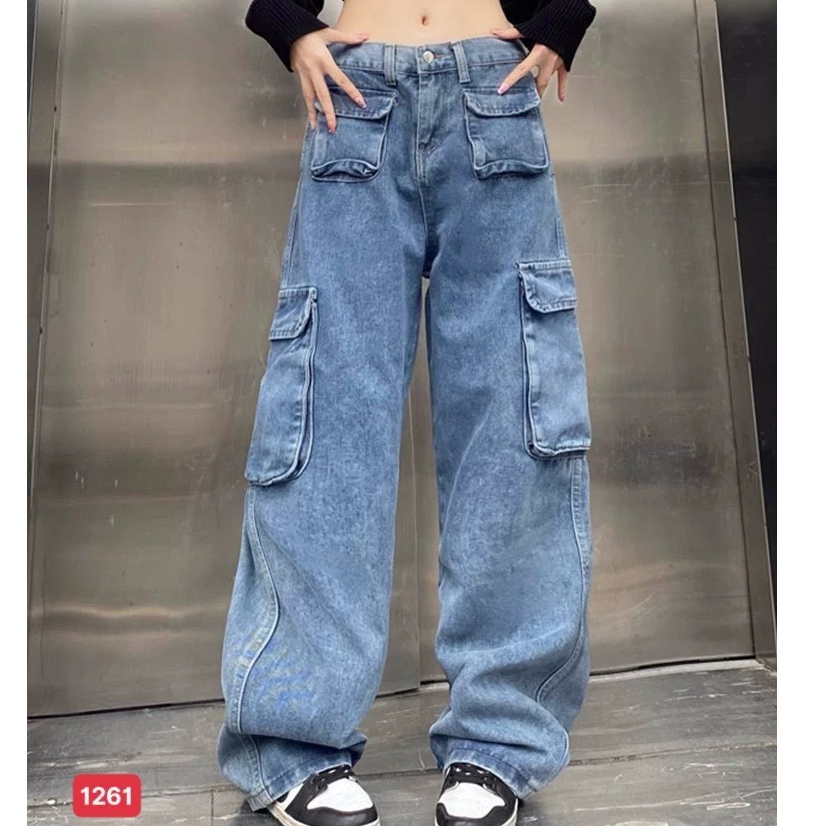 Quần jean nữ ống rộng, quần baggy túi hộp cao cấp mẫu mới thời trang Bi_shop ms1249