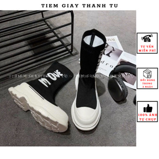 (20001-3)Bốt lửng len đế bánh mỳ, bốt nữ thời trang vải gân co giãn hàng QCCC fullbox