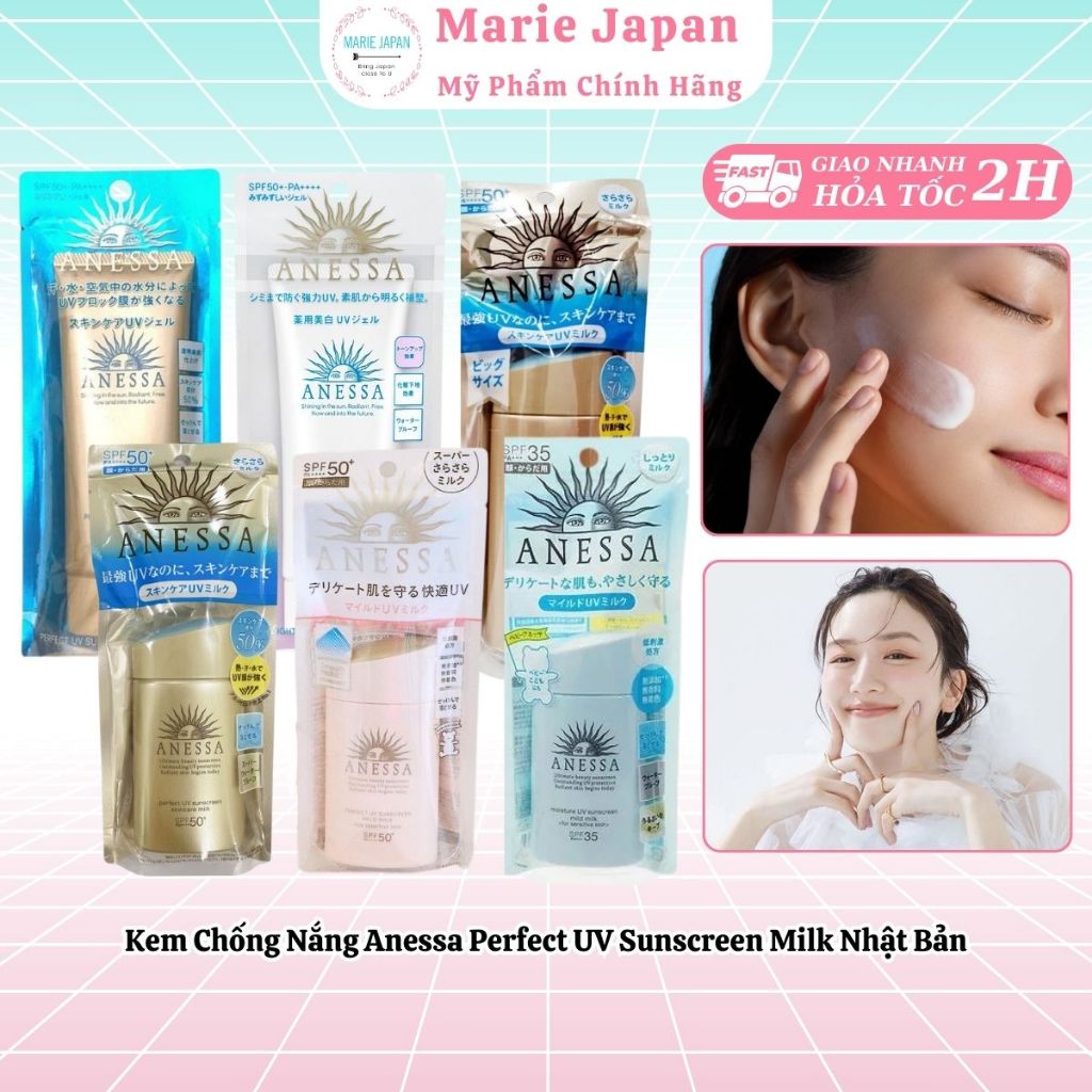 Tổng Hợp Các Sản Phẩm Kem Chống Nắng Anessa Perfect UV Sunscreen Milk Nhật Bản