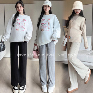 Quần bầu suông nhung thỏ cực đẹp, siêu mềm tôn dáng, xinh xắn và thoải mái cho mẹ bầu đủ size - QD08