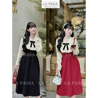 Đầm Váy Len Dáng Dài Tiểu Thư Giả Yếm Cổ Polo LAPASIA LP167 Mặc Mùa Đông Giáng Sinh Tết