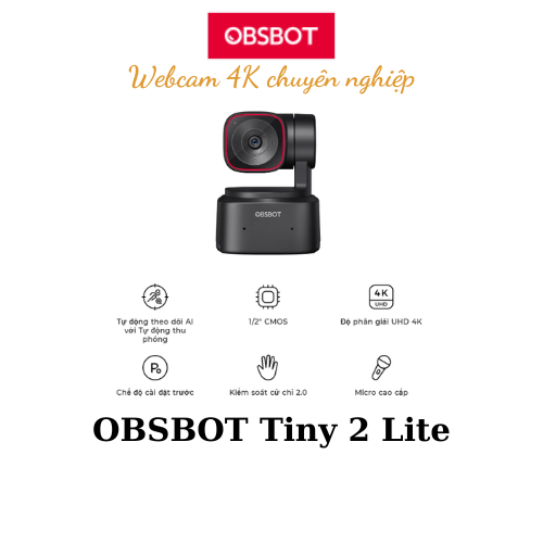 OBSBOT TINY 2 LITE - Webcam PTZ 4K hỗ trợ AI - Hàng chính hãng