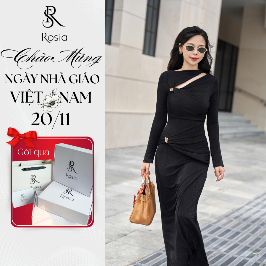 Váy ôm body dáng dài ROSIA đầm dự tiệc sang trọng thiết kế khoét xẻ gợi cảm, tôn eo tôn dáng sang trọng