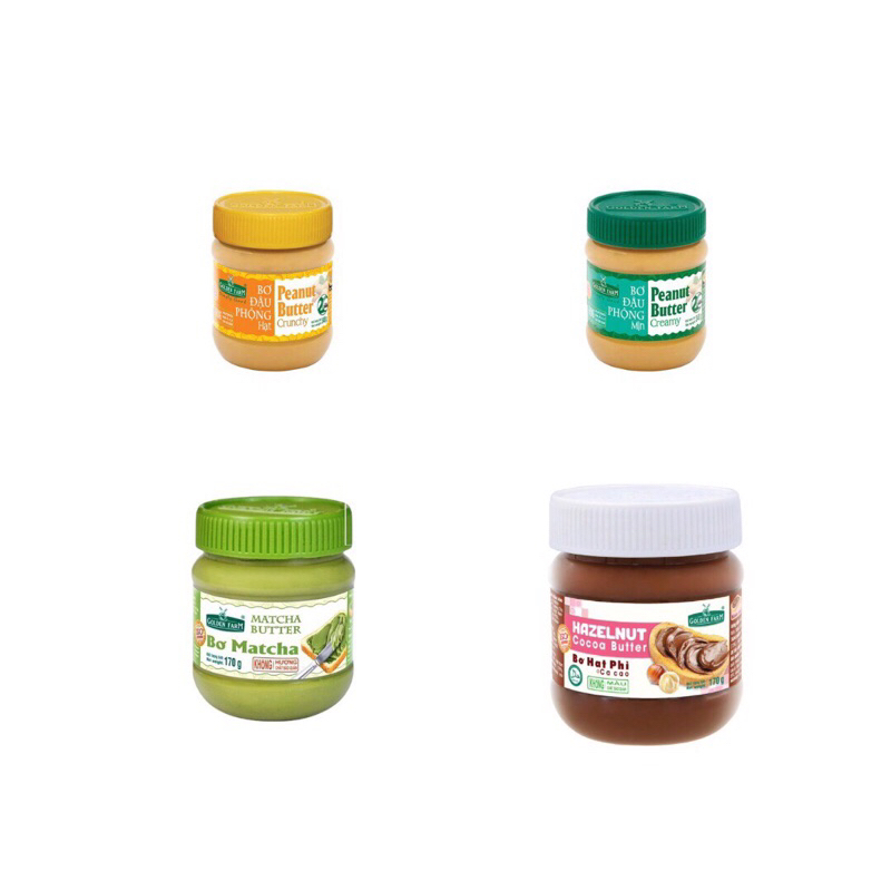 Bơ Đậu Phộng Mịn/ Bơ Hạt Phỉ Ca Cao/ Bơ Đậu Phộng Hạt/ Bơ Matcha Golden Farm Hũ 340g