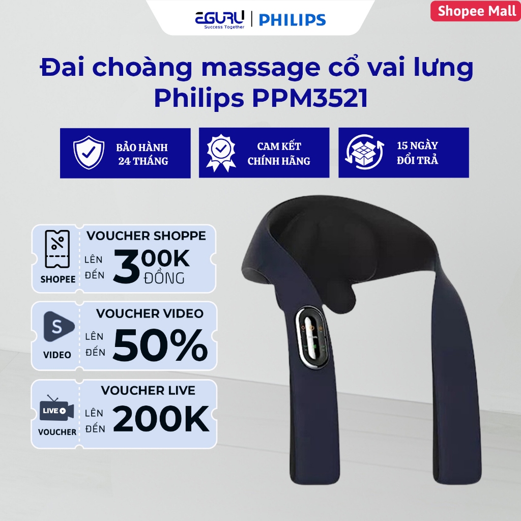 Đai choàng massage cổ vai lưng Philips PPM3521 Cao Cấp / PPM3522 Tiêu Chuẩn - Bảo hành 24 tháng