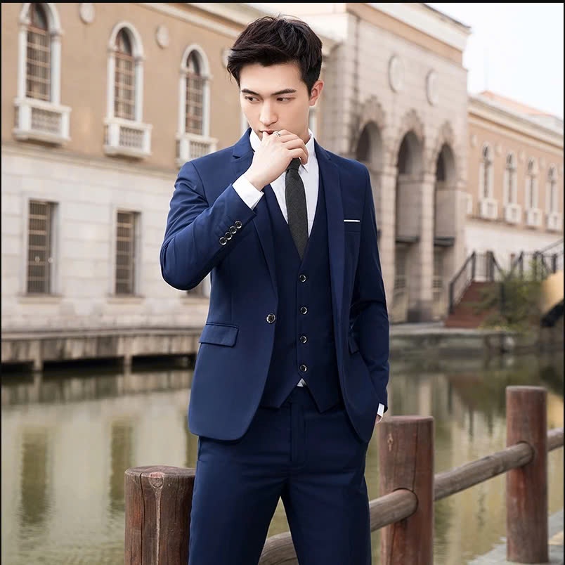 Bộ vest nam (MUA 1 ĐƯỢC 6) tặng Cavat+ Pk+ 2 quần sip, vest công sở, vest cưới kiểu Hàn Quốc, không nhăn không xù