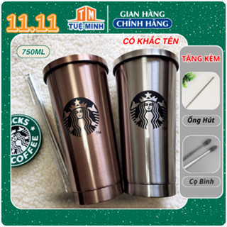 Ly Giữ Nhiệt Starbucks 500/750ml Inox 304 Kèm Ống Hút Inox, Bình Giữ Nhiệt, Cốc Uống Nước Đẹp