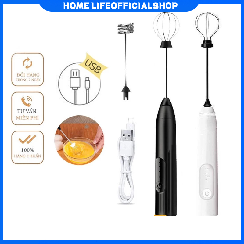 [📢Free shipping🕹️]Máy đánh Trứng Cầm Tay Kèm Máy Tạo Bọt Cafe Chạy Điện Sạc USB