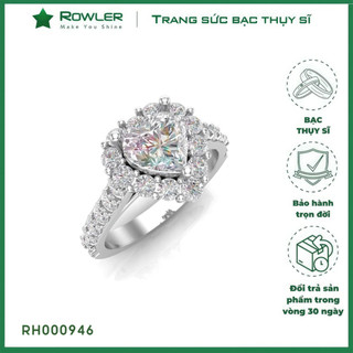  Nhẫn bạc Thụy Sĩ đính full đá Moissanite tim 7.0ly _ROWLER 