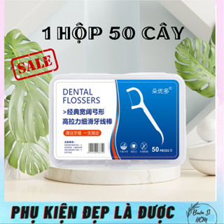 Tăm chỉ nha khoa hộp 50 chiếc sợi chỉ mảnh hỗ trợ tối ưu cho răng A018