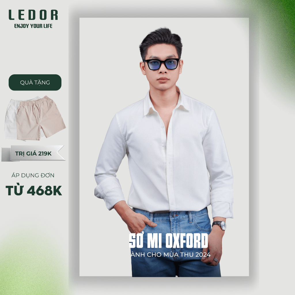 Áo sơ mi nam OXFORD LEDOR 2 màu trắng, xanh, form Regular-Fit sang trọng, năng động.