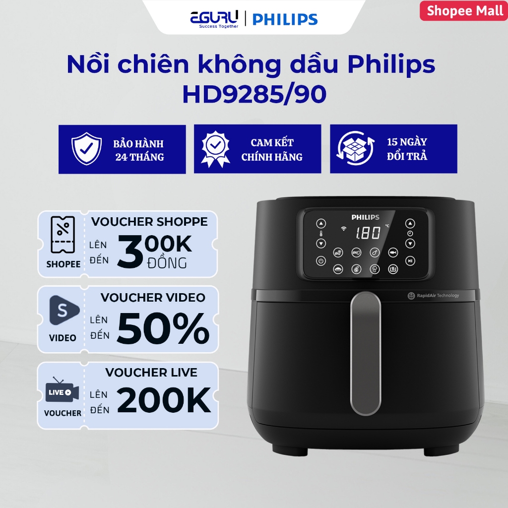 Nồi chiên không dầu Philips HD9285/90 Size XXL Kết Nối Wifi - Hàng Chính Hãng