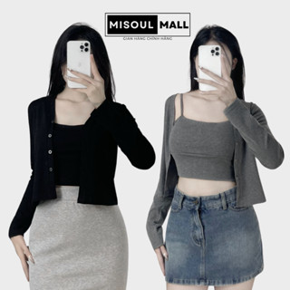 Set Cardigan Mix Áo 2 Dây Có Đệm Chất Cotton Thiết Kế Đai Eo MiSoul Mall, Set 2 Món BigSize 340