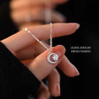 Dây chuyền kim cương Moissanite 6.5 ly kiểm định GRA, bạch kim LEOSIA LA12 mặt trăng mang vẻ đẹp cao sang, may mắn