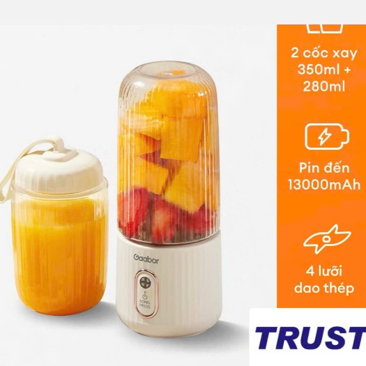 Máy xay sinh tố cầm tay Gaabor FP03T-WH01A dung tích cốc đôi 350ml + 280ml pin sạc cổng USB