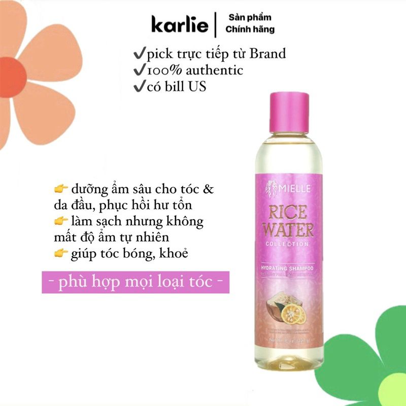 [Chính hãng Hỏa tốc] Dầu gội dưỡng ẩm nước gạo MIELLE Rice Water Hydrating Shampoo 227g