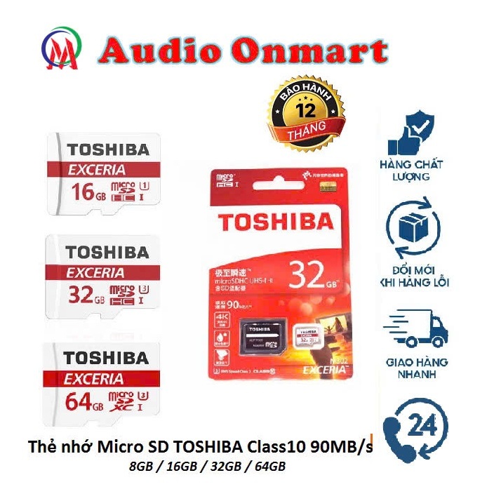 Thẻ nhớ Micro SD 64GB, 32GB, 16GB, 8GB Toshiba Box Class10 90MB/s (Đỏ/Xanh) Hàng Công ty Tốc Độ Cao