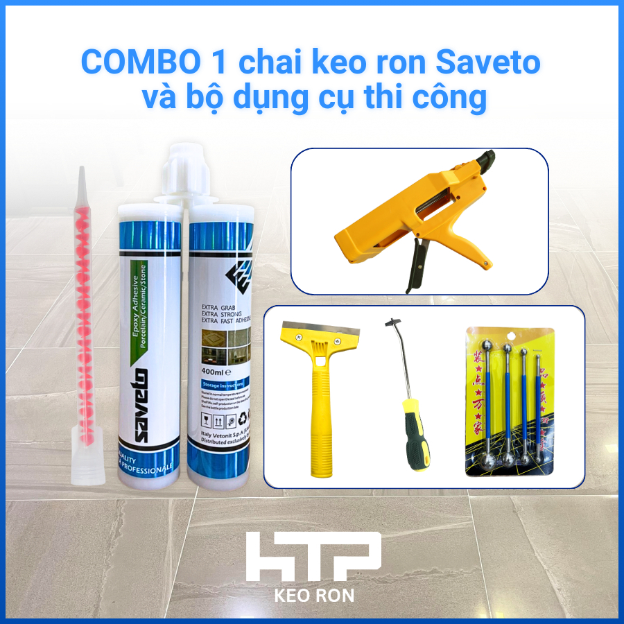 Combo 1 chai keo saveto và bộ dụng cụ thi công keo chít mạch