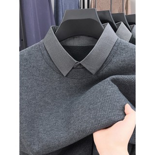 Áo len nam cổ tròn phối cổ sơ mi giữ ấm mùa đông cho thanh niên, trung niên