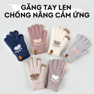 Găng tay nữ nam LAGU len hở ngón bao tay cảm ứng mùa đông len dệt kim dày dặn chống nắng co giãn tốt