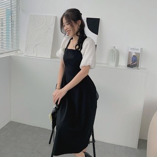Đầm thiết kế cổ vuông tay voan phồng xinh xắn ,sang trọng