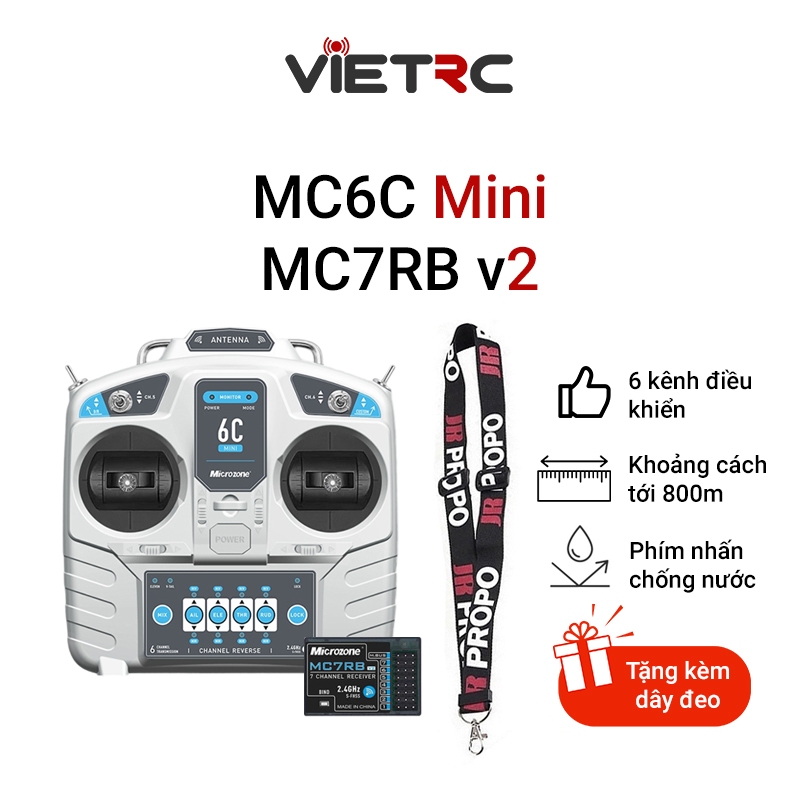 Tay điều khiển (Tx) Microzone 6 kênh 6C Mini và Rx (mạch thu) MC7RB v2 cho máy bay điều khiển từ xa