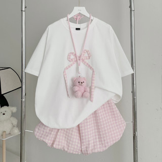 Set bộ áo phông trắng + quần short form quần bí rộng dễ thương thoải mái -  ROSIE - 8185