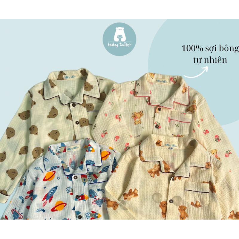 Pyjama Xô muslin cho bé trai và bé gái