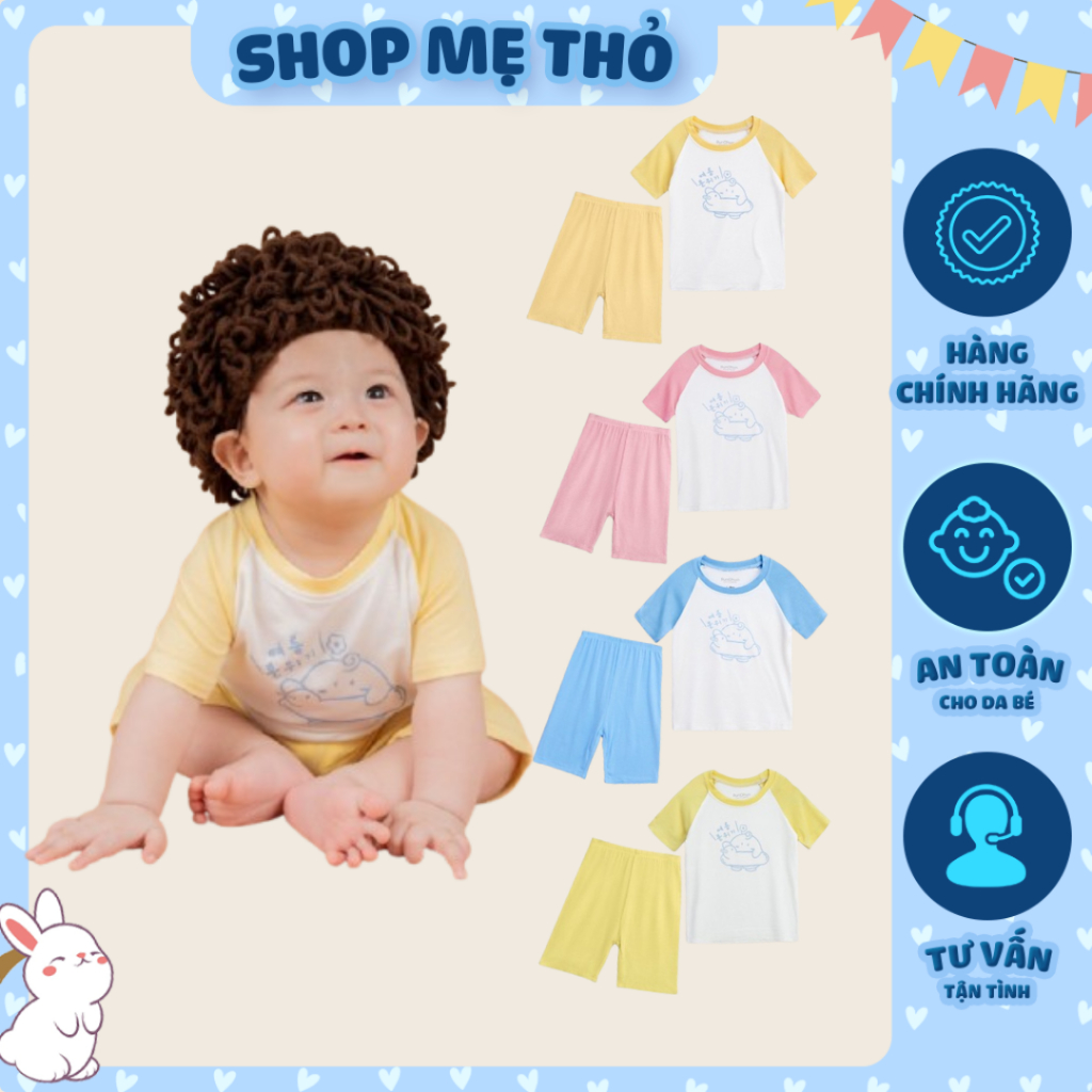 [Punchun] Bộ cộc tay raglan rắc lăng Punchun chất cotton siêu mềm mịn mỏng mát bé trai bé gái Shop M