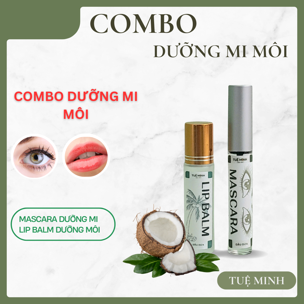COMBO Dưỡng Môi + Dưỡng Mi dầu dừa Tuệ Minh - Mi dày và dàu hơn, Môi mềm, ẩm, căng bóng chống nẻ