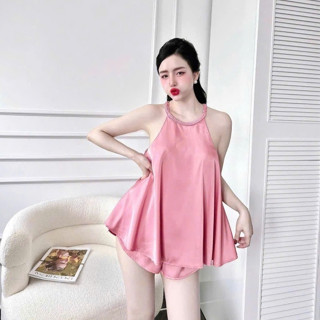 Đồ ngủ nữ cổ yếm bộ ngủ nữ mặc nhà vải lụa chất Latin freesize 54kg - CN113