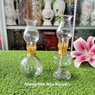 Cặp đèn dầu thủy tinh chân trụ