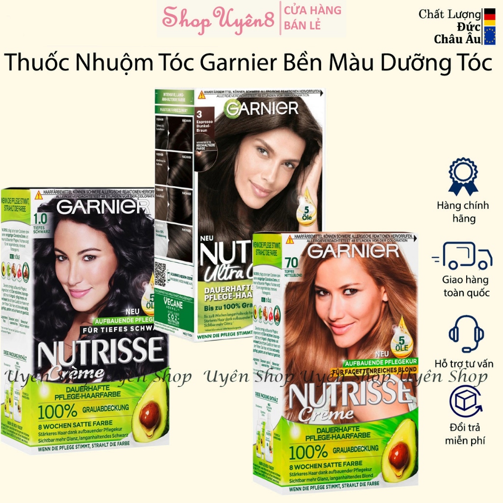 Thuốc nhuộm tóc Garnier Creme, Hàng Đức Dưỡng Tóc, Nhuộm Tóc, chống gẫy rụng tóc, che tóc bạc 100%