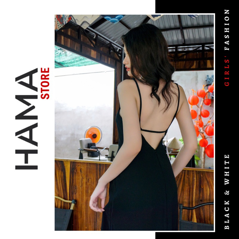 Đầm maxi DÀY hở V lưng HAMA STORE H5 - Có mút ngực dây kéo phía sau sexy