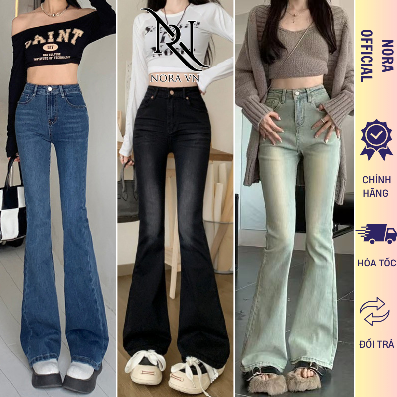 Quần jeans nữ ống loe lưng cao Avocado chất jean dày dặn co giãn, quần bò ống loe nữ cạp cao ôm eo gọn chân