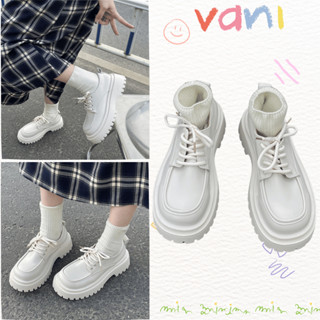 Giày Oxford nữ trắng da mềm đế cao 5p buộc dây phong cách búp bê Lolita Ulzzang đáng yêu Thevanishop